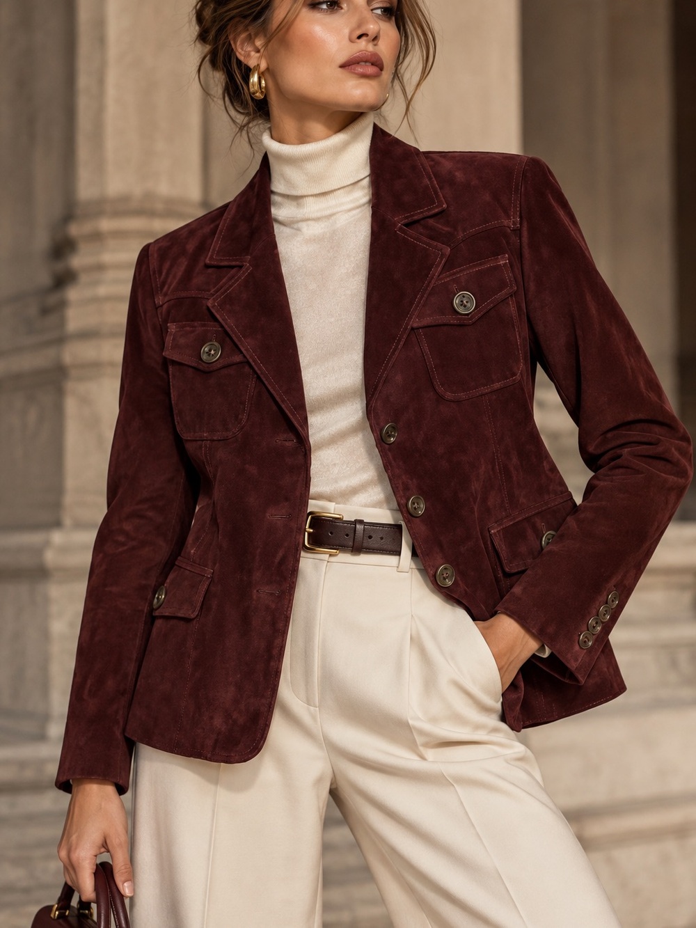 Wilsons Leather Women's Burgundy Suede Blazer